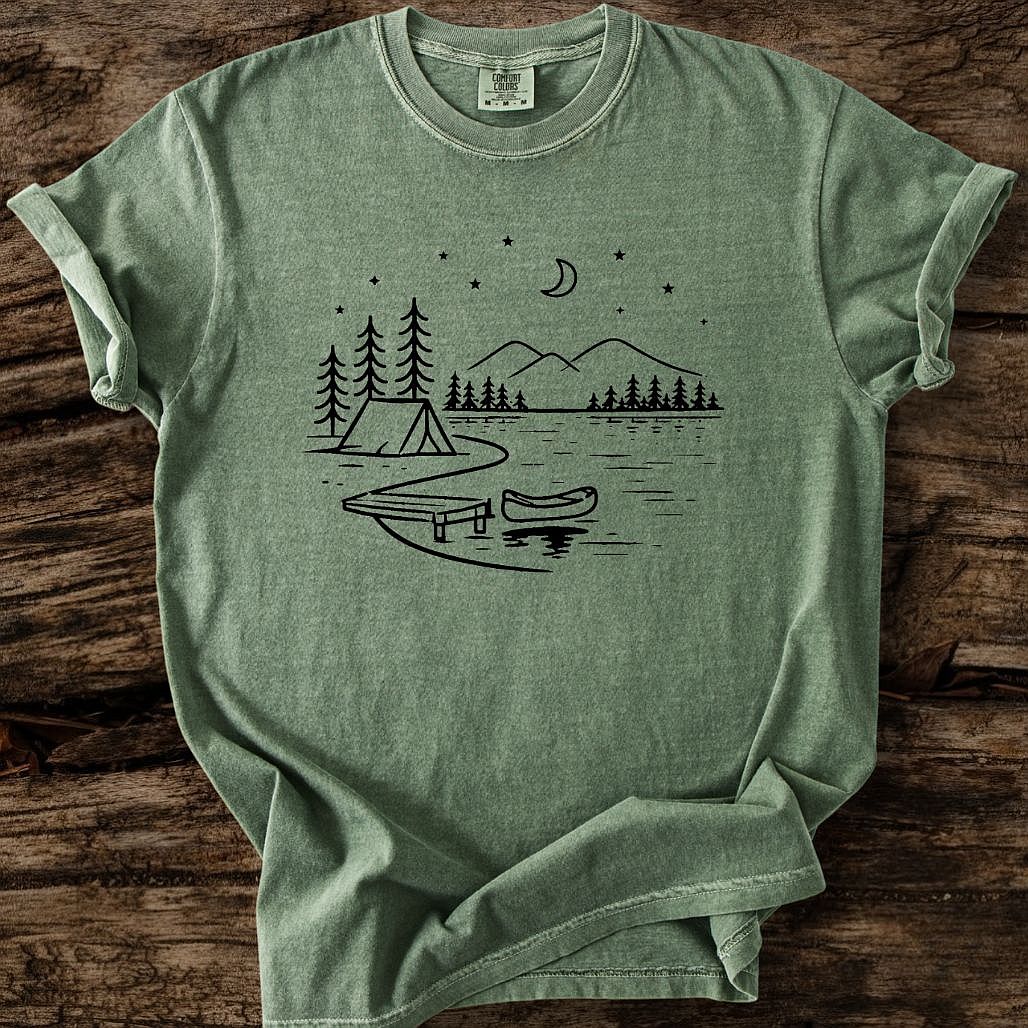 Crescent Moon Over Lake T-Shirt