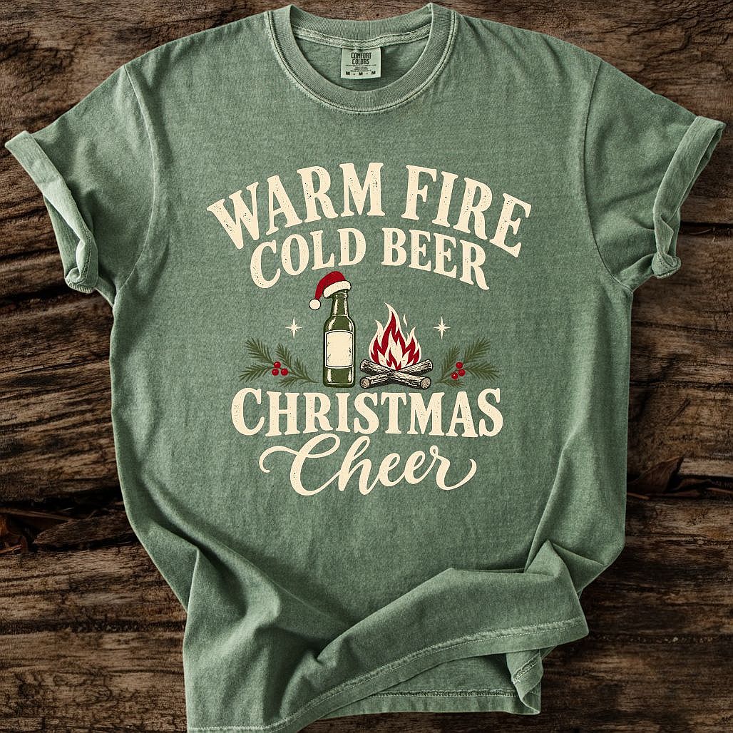 Warm Fire Cold Beer Christmas Cheer Tee
