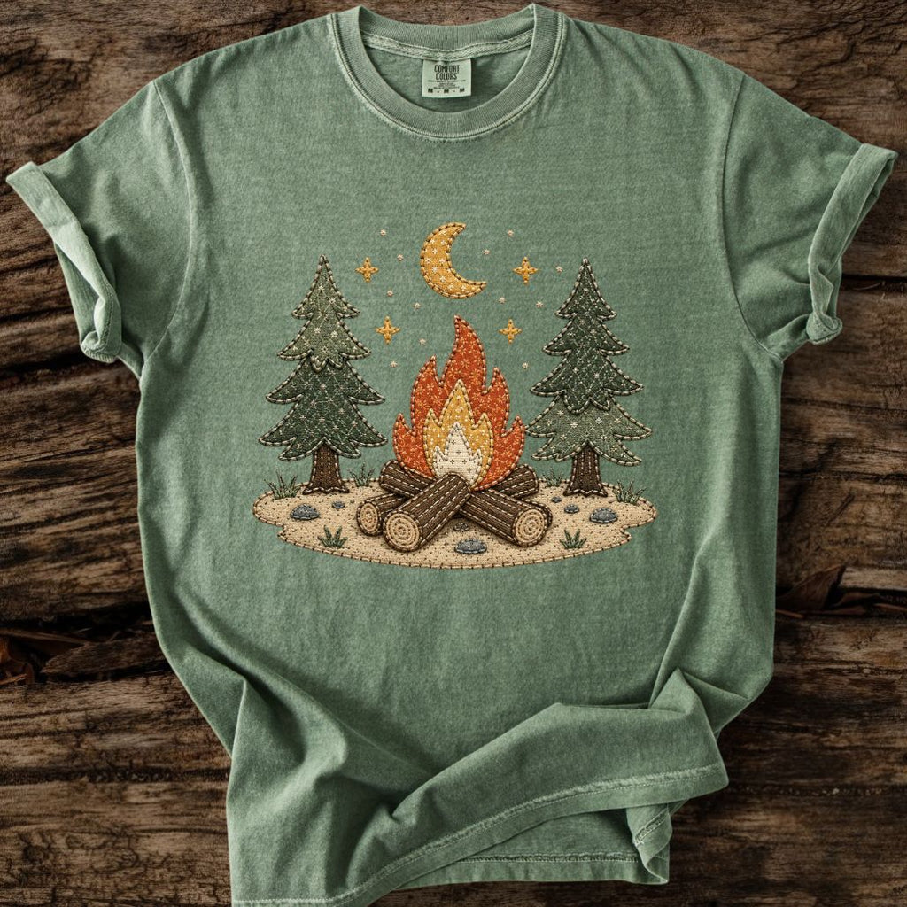 Midnight Campfire Faux Patchwork T-Shirt