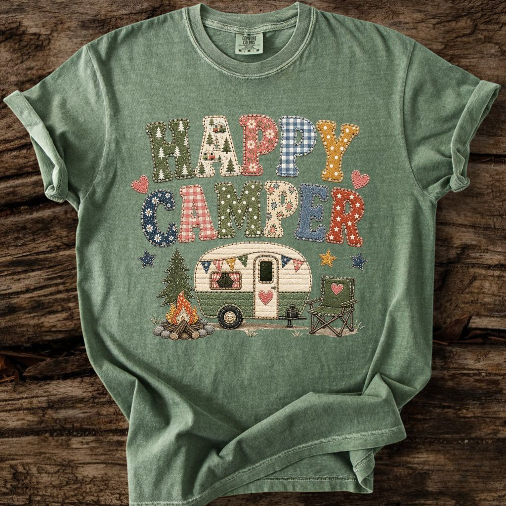 Happy Camper Faux Patchwork T-Shirt
