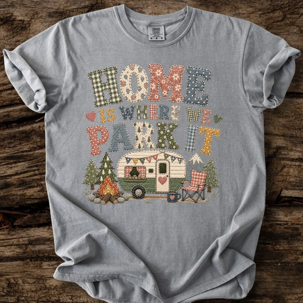 Home Is Where We Park It Faux Patchwork T-Shirt