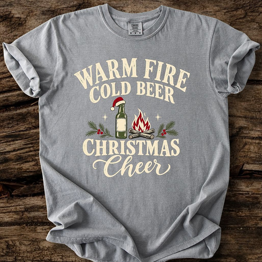 Warm Fire Cold Beer Christmas Cheer Tee