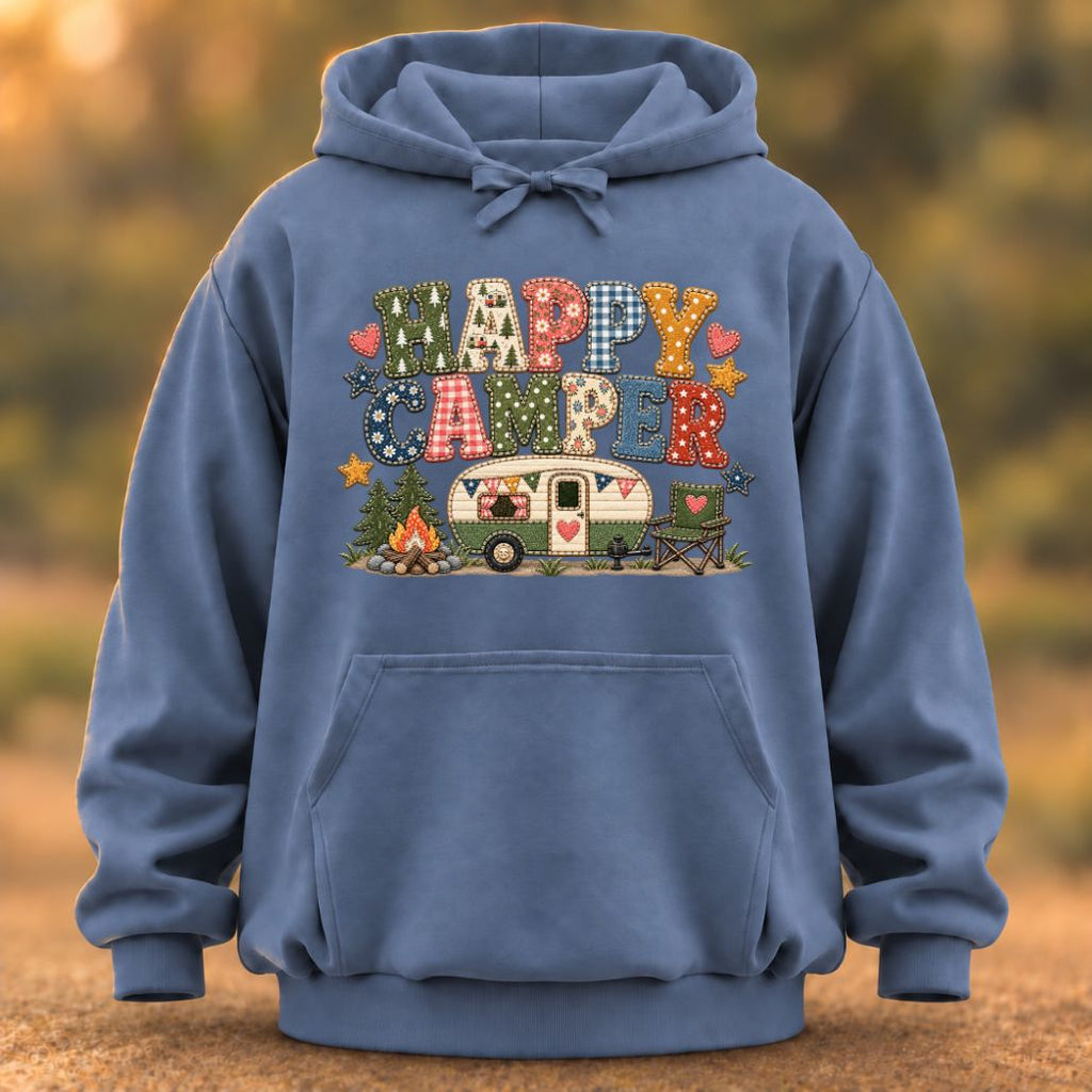 Happy Camper Faux Patchwork Hoodie