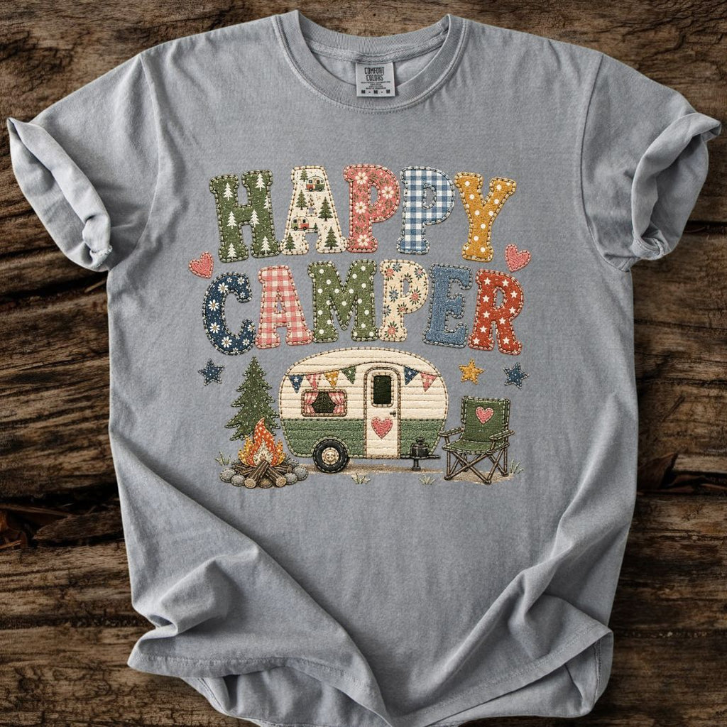 Happy Camper Faux Patchwork T-Shirt