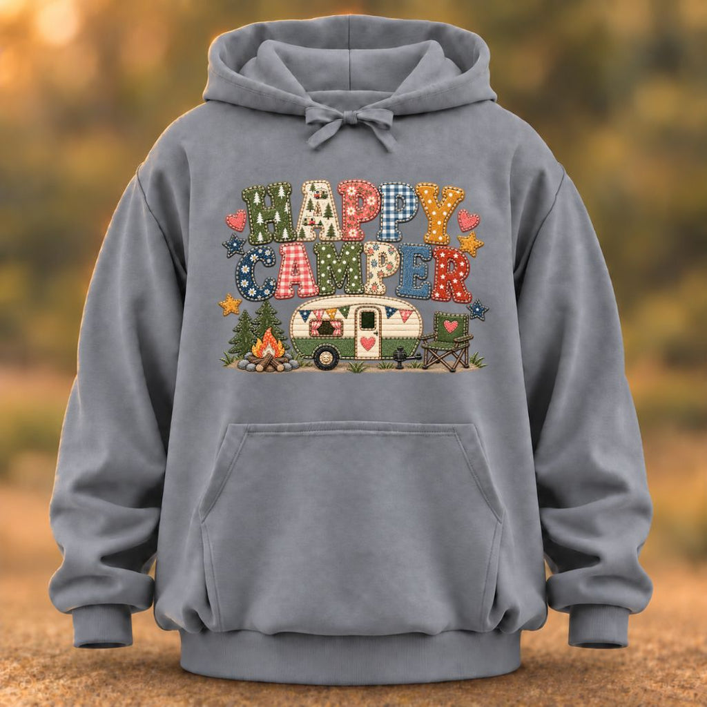 Happy Camper Faux Patchwork Hoodie