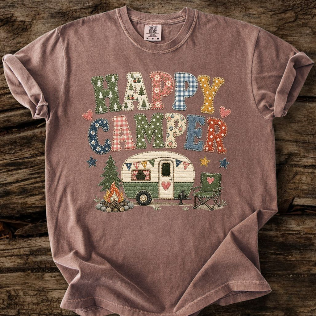 Happy Camper Faux Patchwork T-Shirt