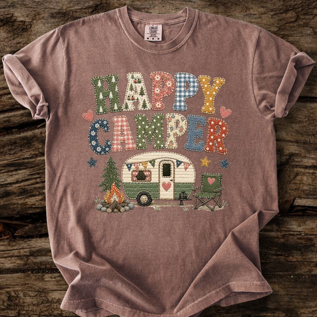 Happy Camper Faux Patchwork T-Shirt