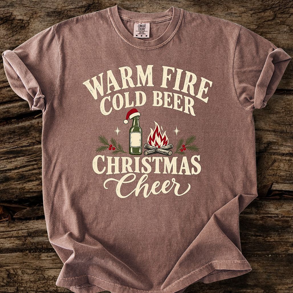 Warm Fire Cold Beer Christmas Cheer Tee