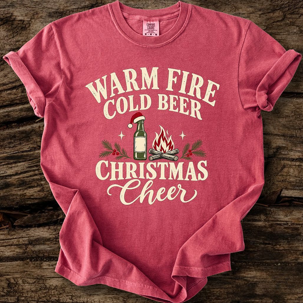 Warm Fire Cold Beer Christmas Cheer Tee