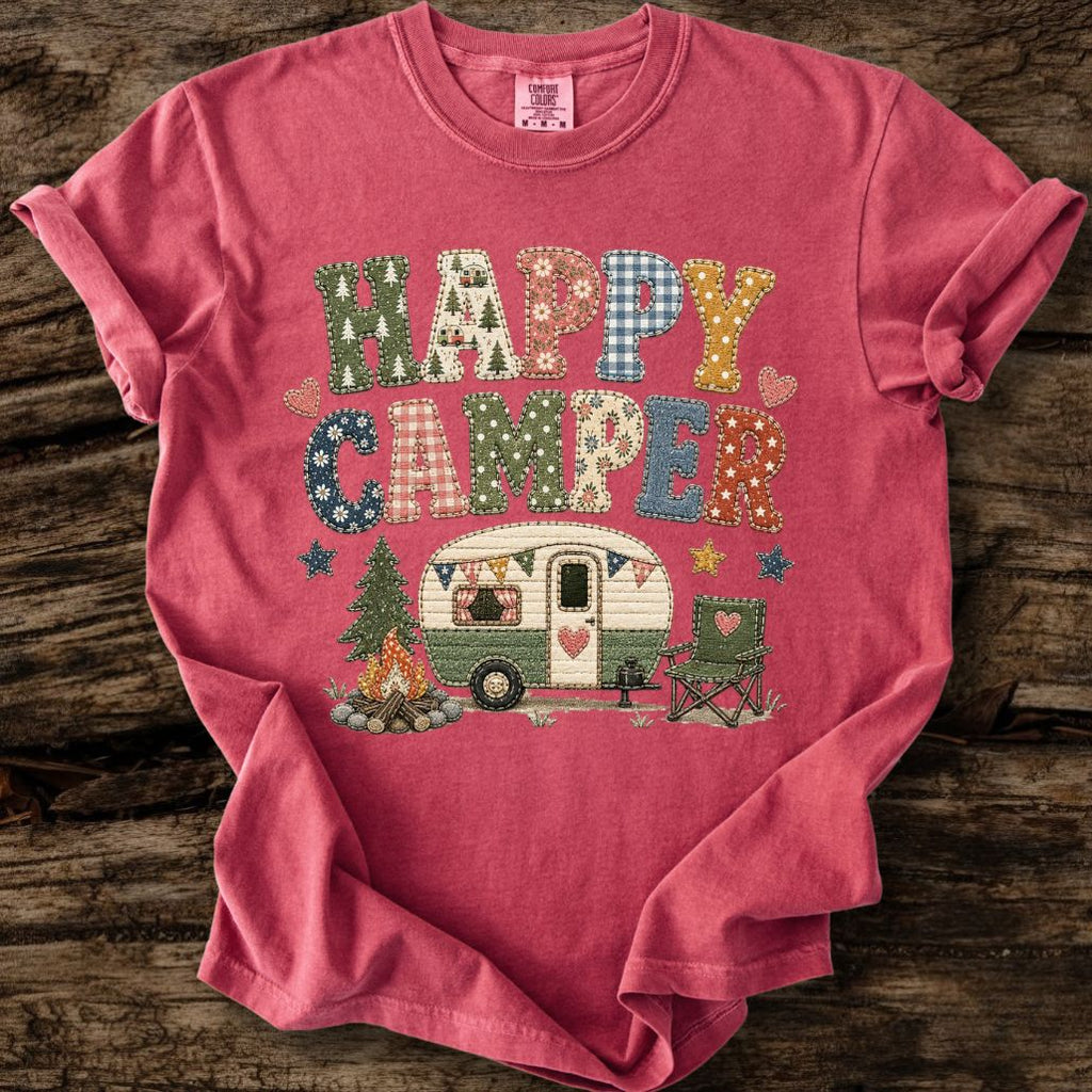 Happy Camper Faux Patchwork T-Shirt