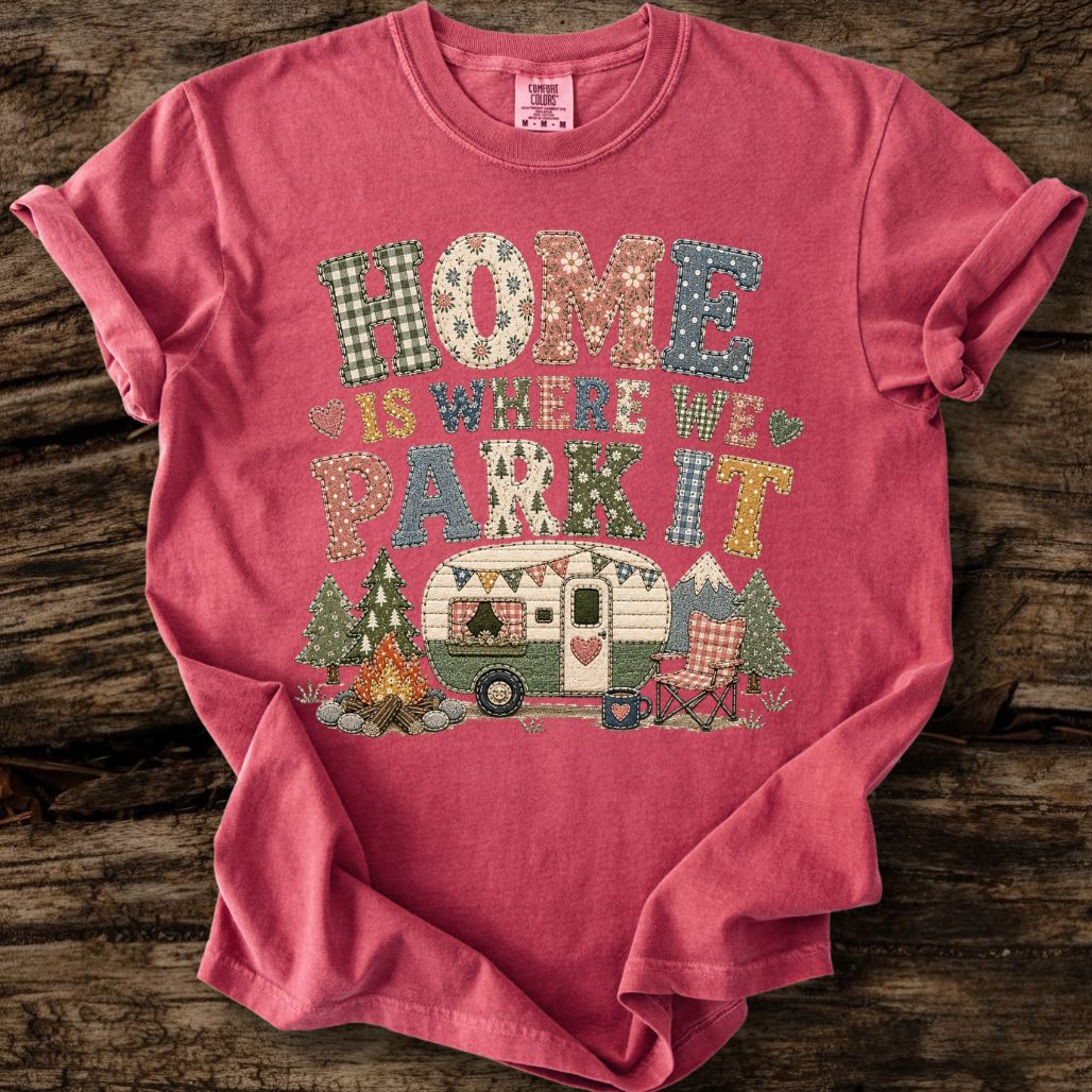 Home Is Where We Park It Faux Patchwork T-Shirt