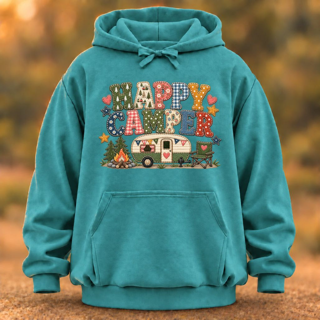 Happy Camper Faux Patchwork Hoodie