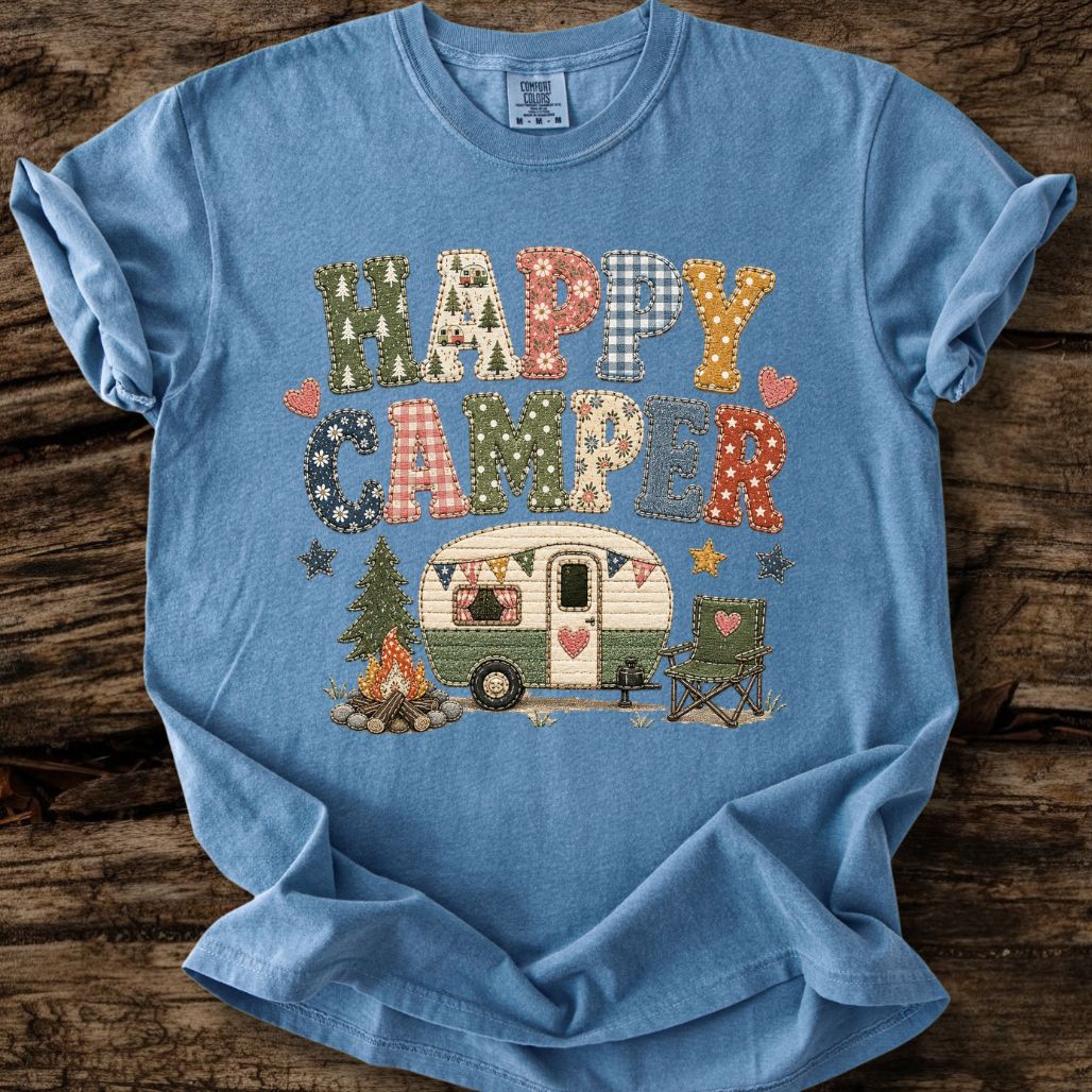 Happy Camper Faux Patchwork T-Shirt