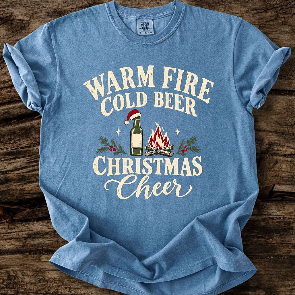 Warm Fire Cold Beer Christmas Cheer Tee