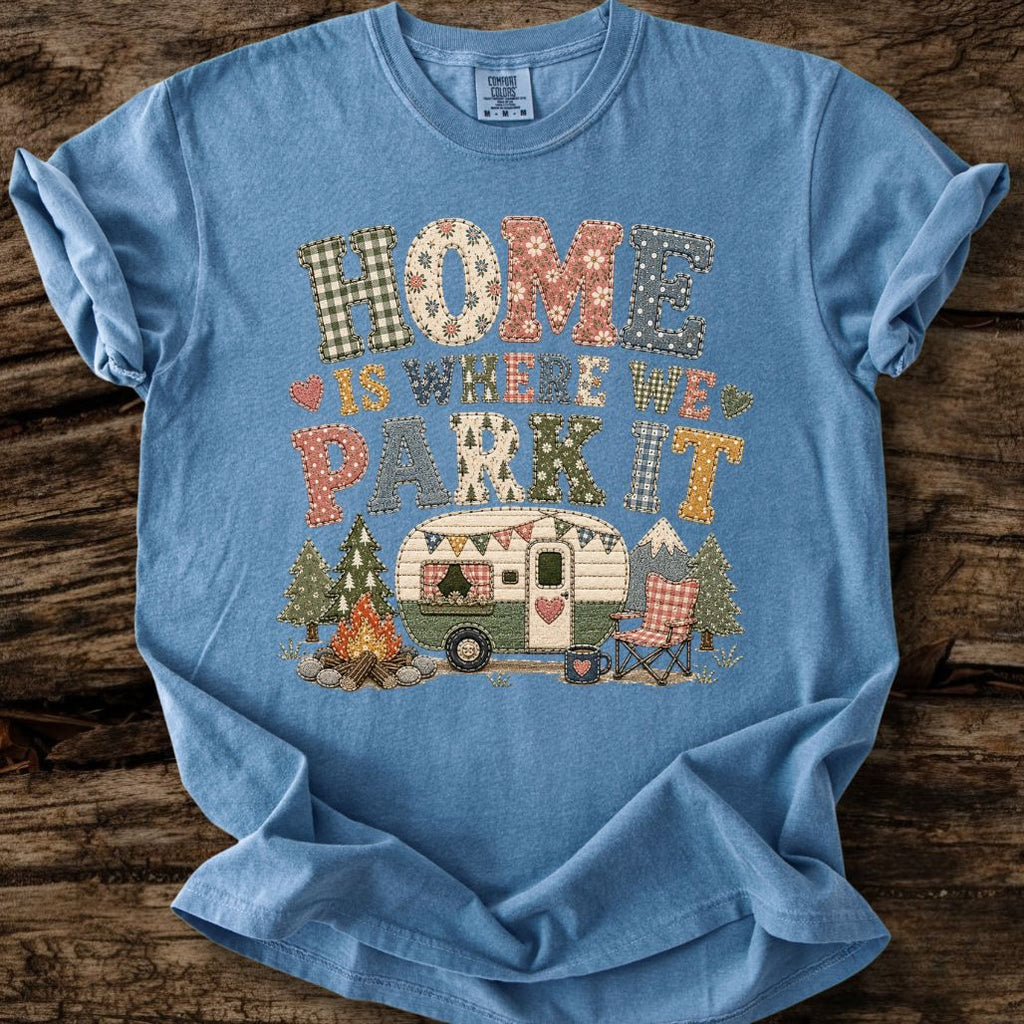 Home Is Where We Park It Faux Patchwork T-Shirt