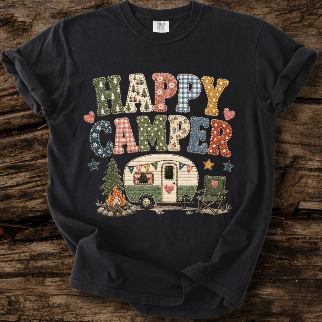 t shirt camper Happy Faux Patchwork T-Shirt 810050910187 Trick Drums Dominator Double Alpha Sizes:XL This Unisex Long Sleeve