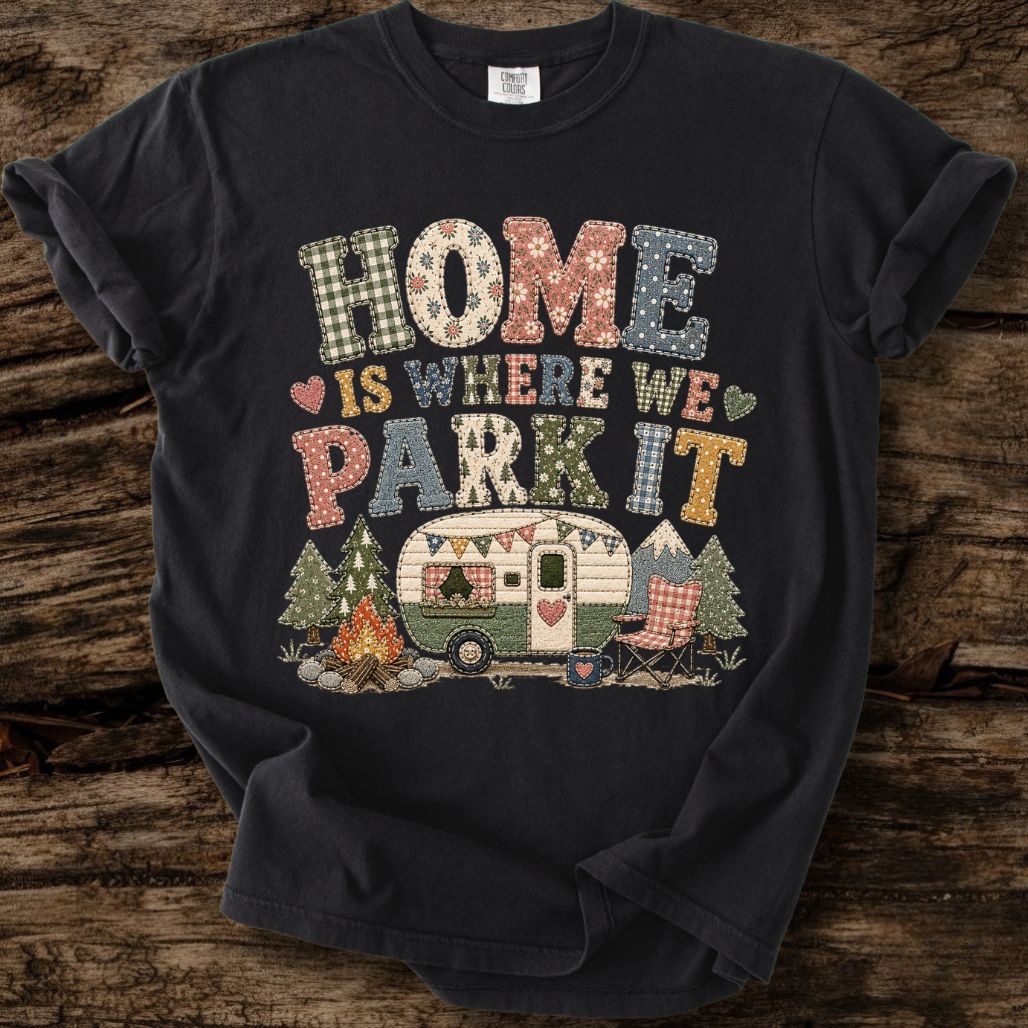 Home Is Where We Park It Faux Patchwork T-Shirt