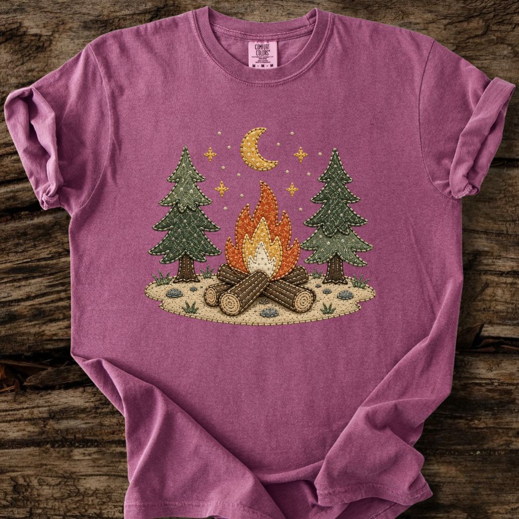 Midnight Campfire Faux Patchwork T-Shirt