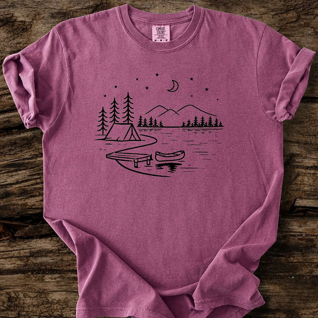 Crescent Moon Over Lake T-Shirt