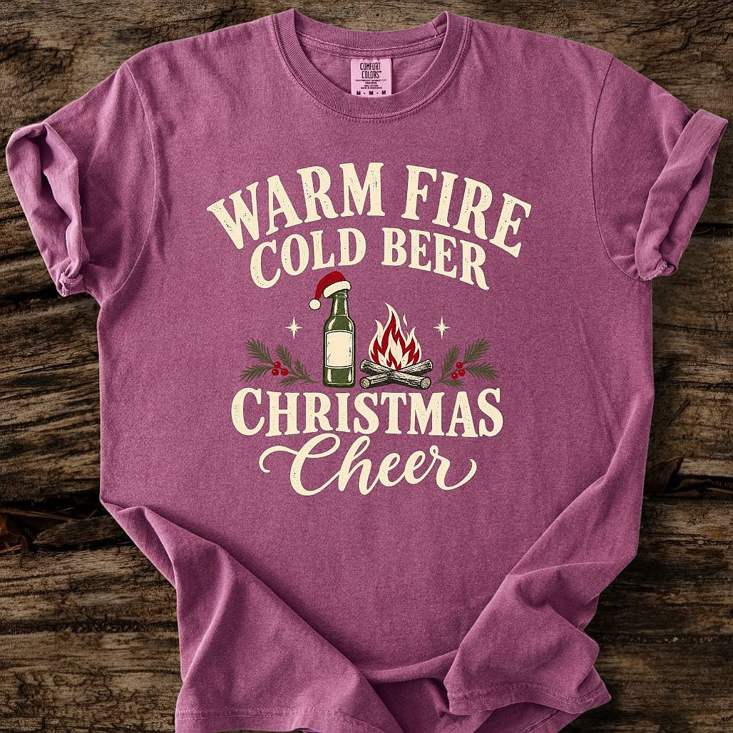 Warm Fire Cold Beer Christmas Cheer Tee